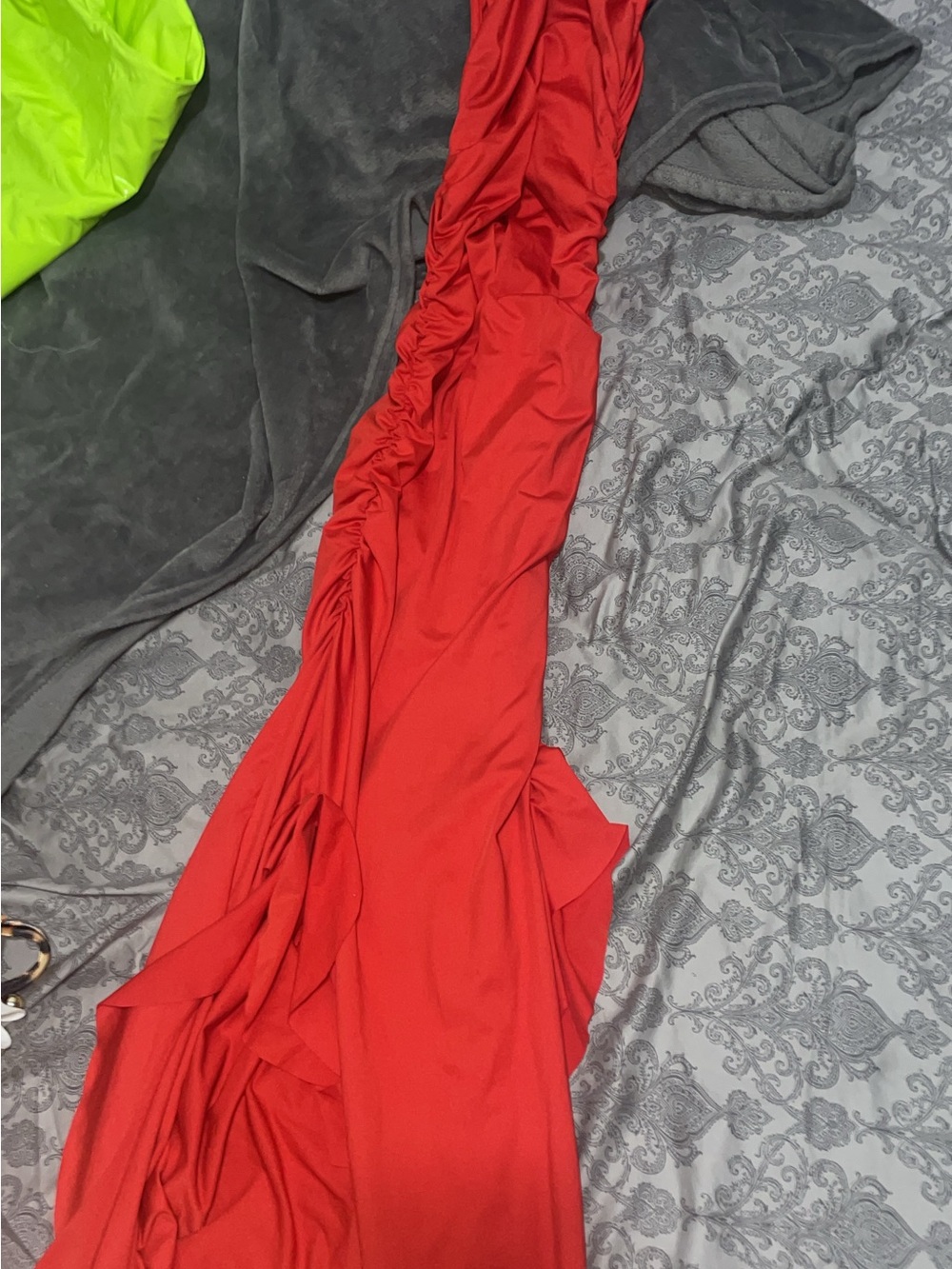 AKIRA Red Ruched Maxi Dress